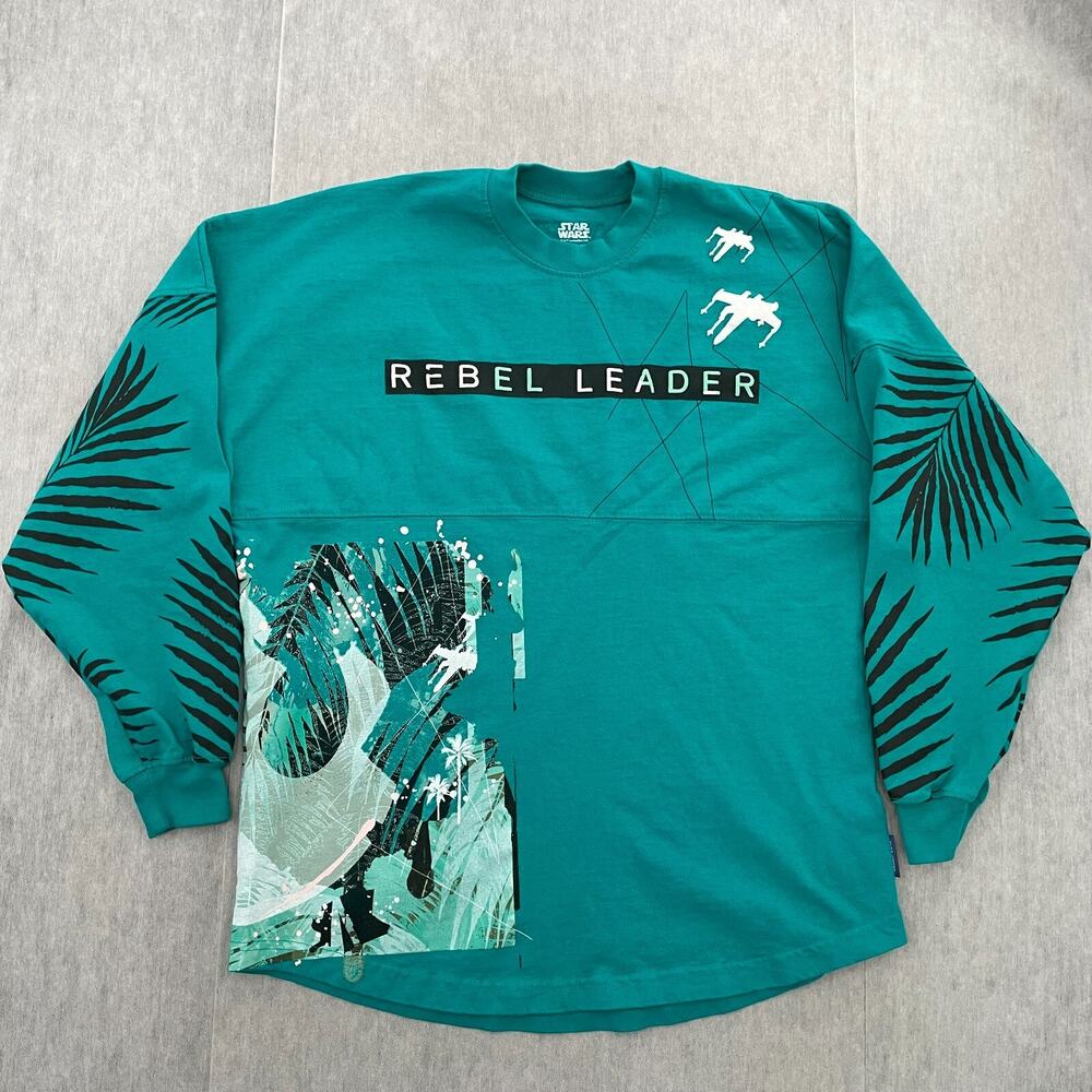 Disney Parks Star Wars Shirt Small Green Rebel Leader Spirit Jersey Dual Print S